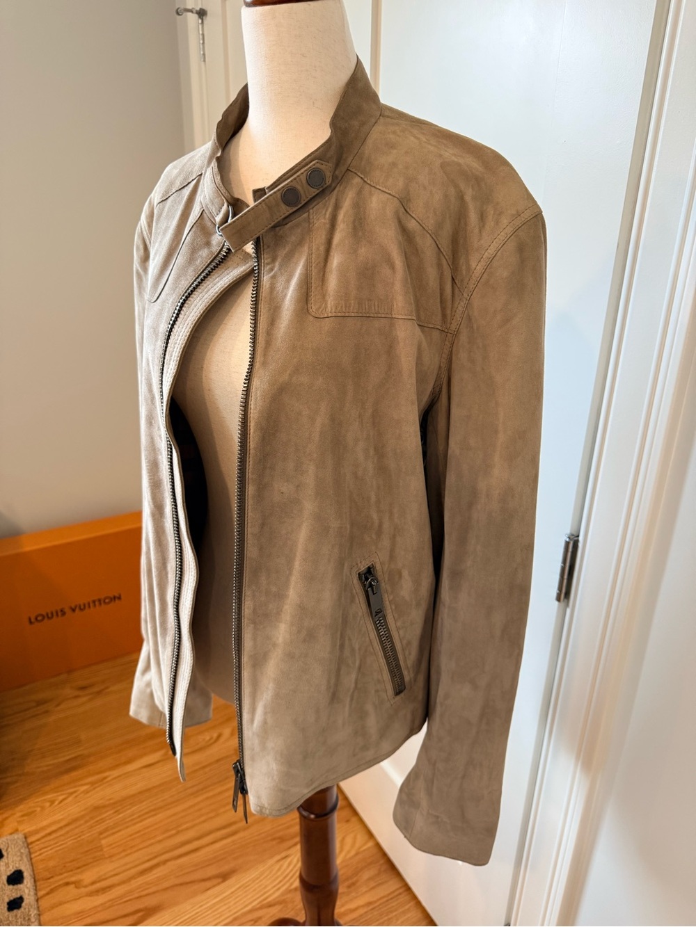 Burberry Taupe Suede Button-Front Jacket - Picture 3 of 16